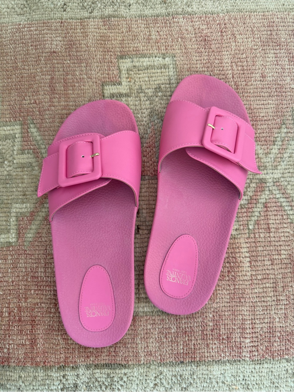 Frances Valentine Pink Buckle Slide Sandals